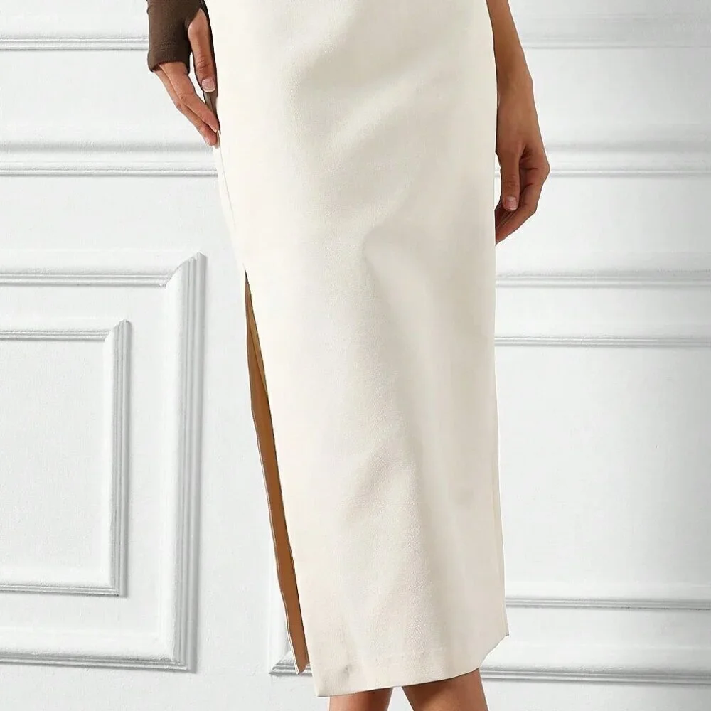 White Elegant Women's Tailored Side Slit Pencil Midi Skirt